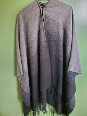 Ariat Gray to Black Woven Fringe Poncho Wrap